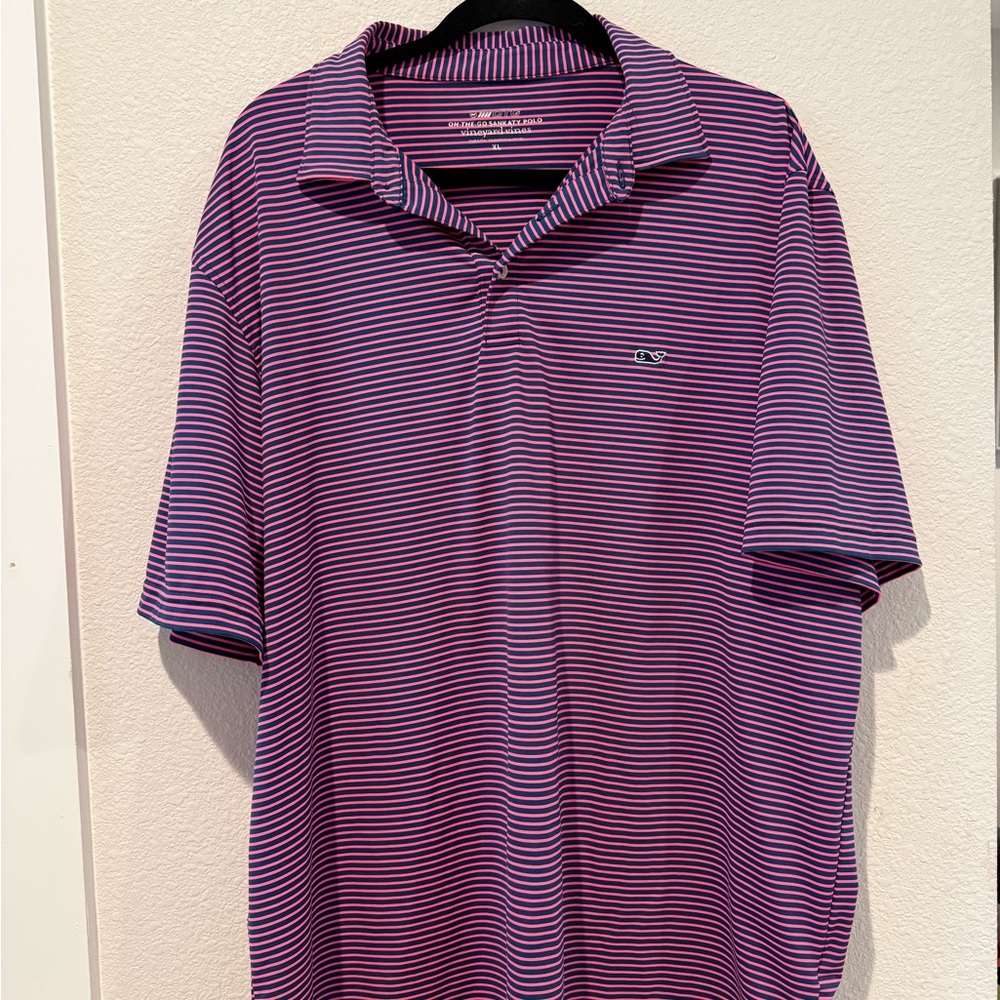Vineyard Vines Men’s Polo with Magenta and Navy Stripes